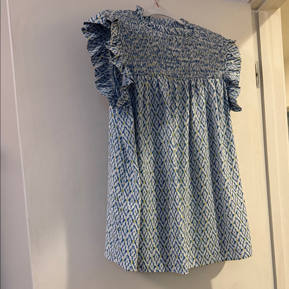 JODIFL Blue and White Ruffled Blouse